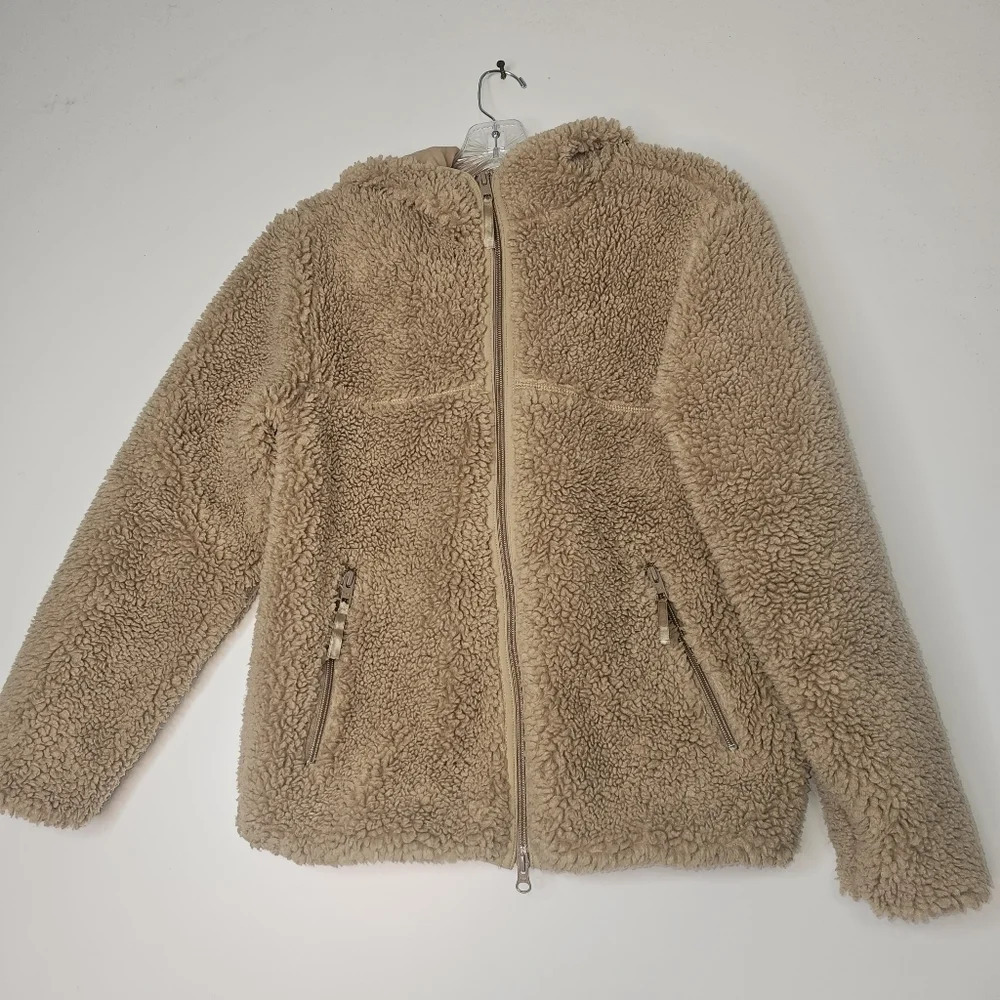 Aritzia Tna Sherpa Fleece Hooded Jacket Tan Size XXS